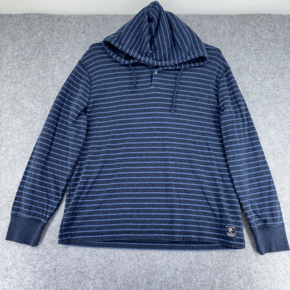Polo Ralph Lauren Mens XL Striped Henley Hoodie Navy Blue Long Sleeve Shirt